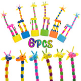 PROLOSO 6 Pack Finger Puppets Wooden Push Up Toys Giraffe Press Base Toddlers Baby Gift