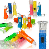 PROLOSO 100PCS Mini Flashlights for Camping Hiking Cute Rocket Torch Keychains Assorted Miniature Lights Keyrings Kids Space Themed Astronaut Glow in The Dark Party Favors Goody Bag Fillers
