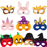 PROLOSO 10PCS Light up Animal Masquerade Felt Masks for Kids Halloween Costume Cosplay Flashing Mask Glow in the Dark Party Favors Children Role Play Dress up Prop
