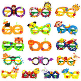 PROLOSO 16PCS DIY Animal Dress up Glasses for Kids Cosplay Birthday Party Favors Handmade Cartoon Eyeglasses Halloween Costume Photo Props Goodie Bag Fillers Class Prizes