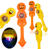 PROLOSO 5PCS Lovely Expression Light Up Magic Wands with Sound Effect for Toddler Glow in the Dark Pumpkin Spinning Music Wand Toy Kids Halloween Party Favor Classroom Prizes