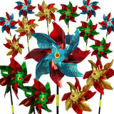 PROLOSO 15PCS Holographic Reflective Mylar Pinwheel Scare Birds Away Garden Sparkly Metallic Pin Wheel Critters Deterrent Decorative Windmill Spinners for Outside Yard Patio Pool