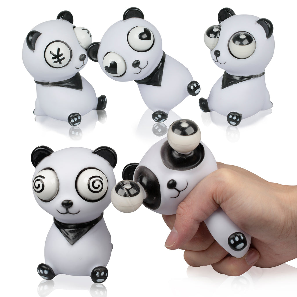 PROLOSO Light Up Pop Out Eyes Squeeze Toys Cute Panda Flashing Squeezy Animals Stress Reliever for Adults Kids Decompression Toy 4PCS