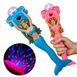 PROLOSO Light Up Mermaid Spinning Wand with Sound Effect Flashing Magic Wands Toy Kids Princess Pretend Play Prop 2Pcs