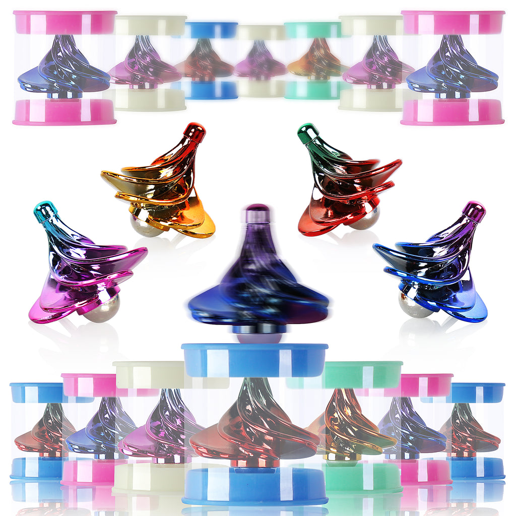 PROLOSO 12PCS Wind Blow Turn Spinning Top Mini Gyro Desktop Decompression Toys for Adults Kids School Class Prizes