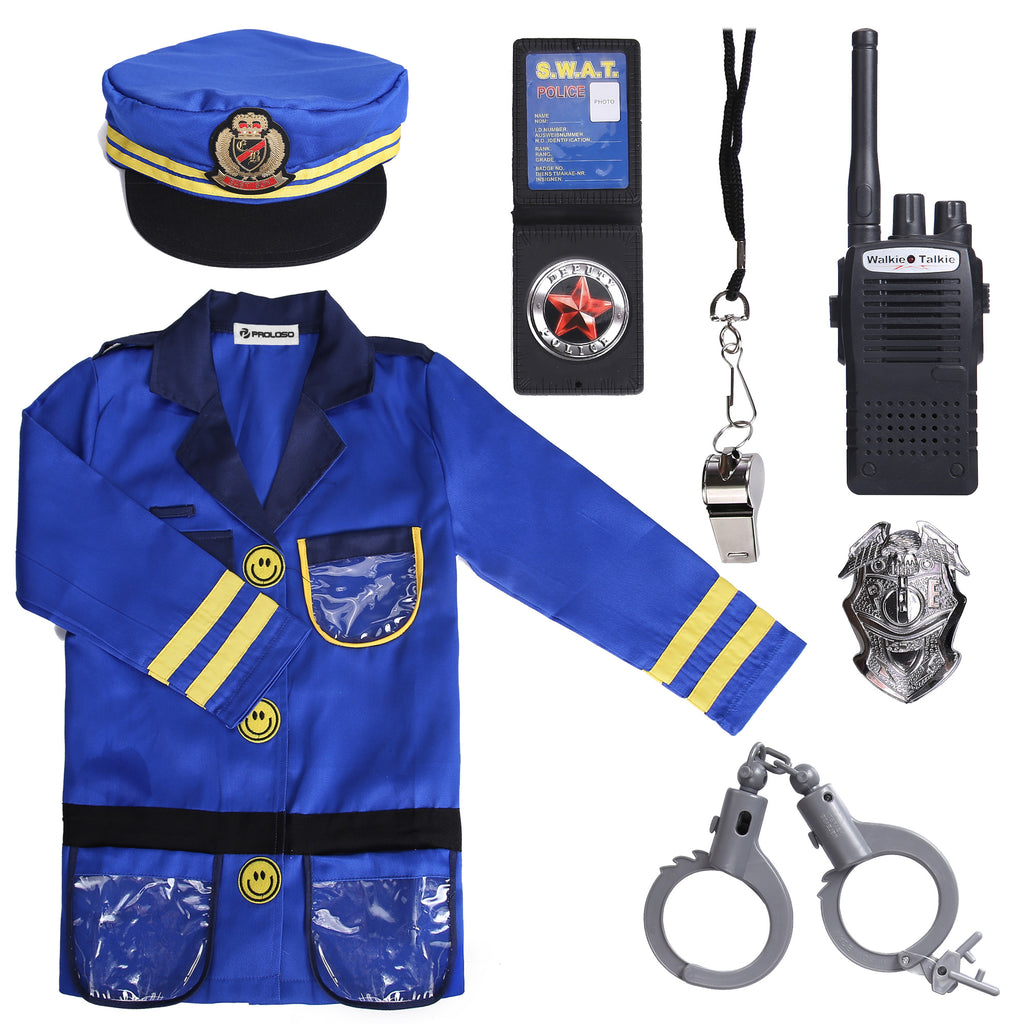 OS-A2-1 Police Officer Costume Kit For Kids - Role Play Set With Walkie Talkie, Baton & Cuffs