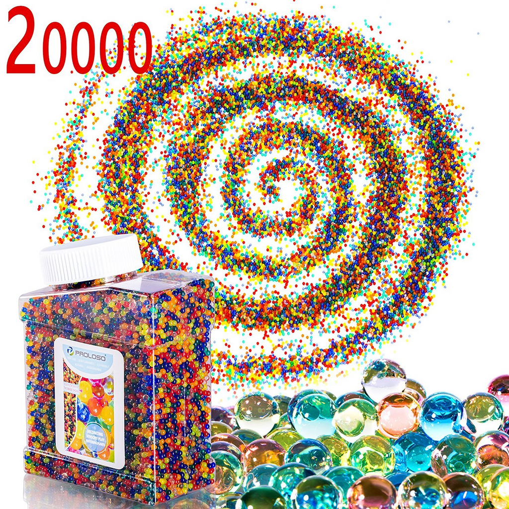 PROLOSO Gel Water Beads Rainbow Mix, (20,000/40,000 beads) for Sensory Toys, Watering Plants and Decor
