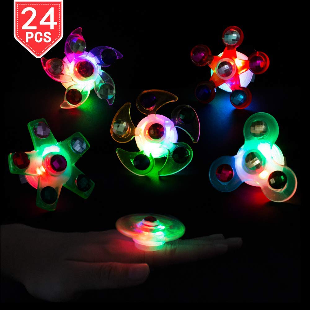 PROLOSO LED Rings Light Up Fidget Toys Glow in The Dark Party Favors Spinning Tops Flashing Jewelry 24 Pcs