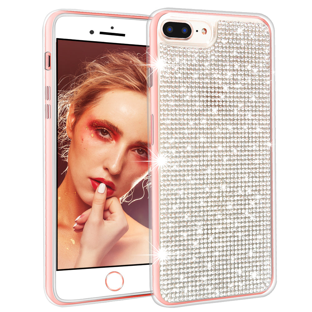 PROLOSO Case Compatible for iPhone 8 Plus/iPhone 7 Plus Case Soft Gel TPU Cover with Handmade 3D Glittering Bling Crystal Shiny Rhinestone Diamond Sparkly for Girls, Clear