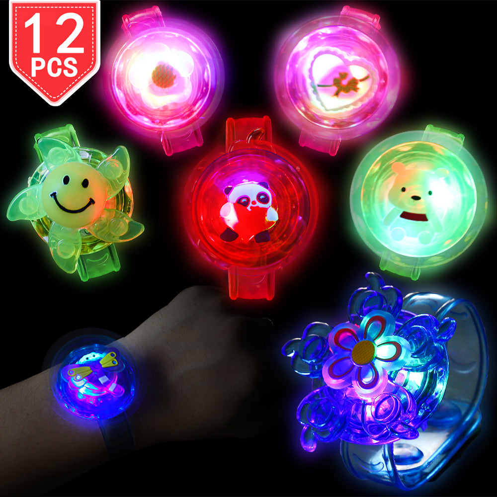 PROLOSO LED Bracelets with Gyro Spiral Twister Toys Light Up Fidget Toys Glow in The Dark Party Wristbands Pack of 12