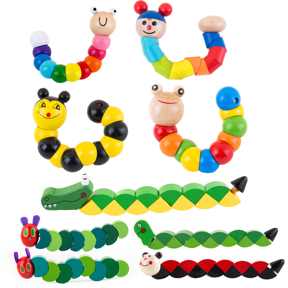 PROLOSO 9 Pack Animal Transformer Fidget Toys Twistable Wooden Worms f
