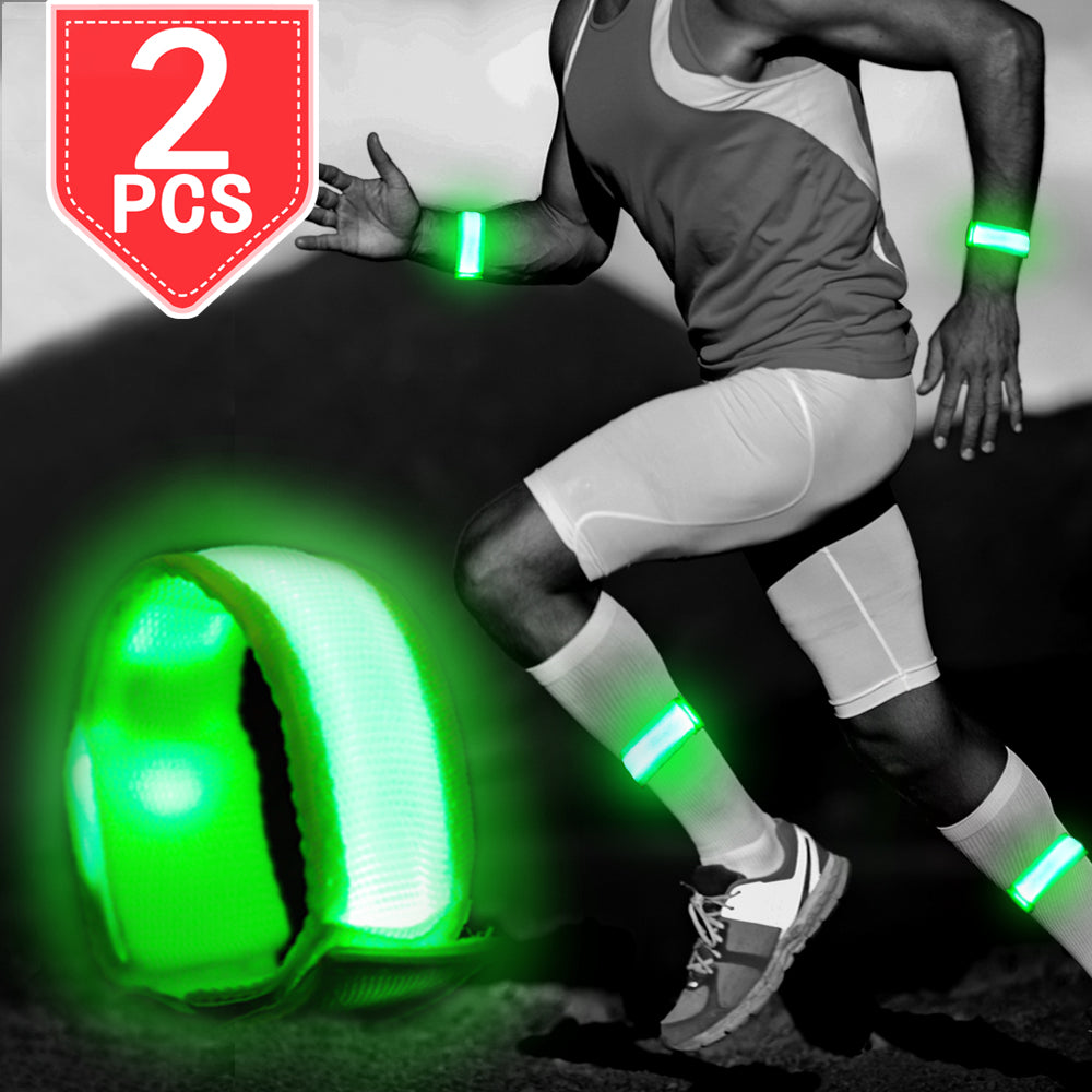 PROLOSO LED Rechargeable Beacelets Light Up Sport Armband USB Reflective Night Safety Lights Pack of 2 for Night Running, Jogging, Hiking, Cycling, or Motorcycling