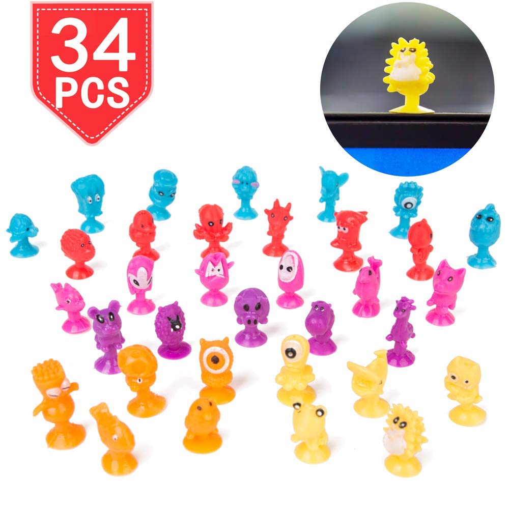 PROLOSO Suction Cups Cartoon Bath Toys Monster Animal Sucker Stick to Wall 34 Pcs
