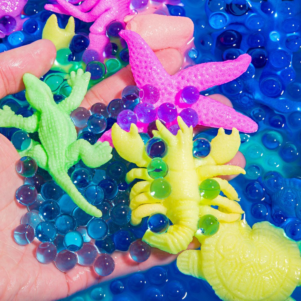PROLOSO Water Growing Sea Creatures Animals & Water Beads Set | 30Pack + 10000Pcs | Expandable Oceanic Animals Fun In The Bathtub | Educational & Learning Toy For Toddlers Children Boys & Girls Gift