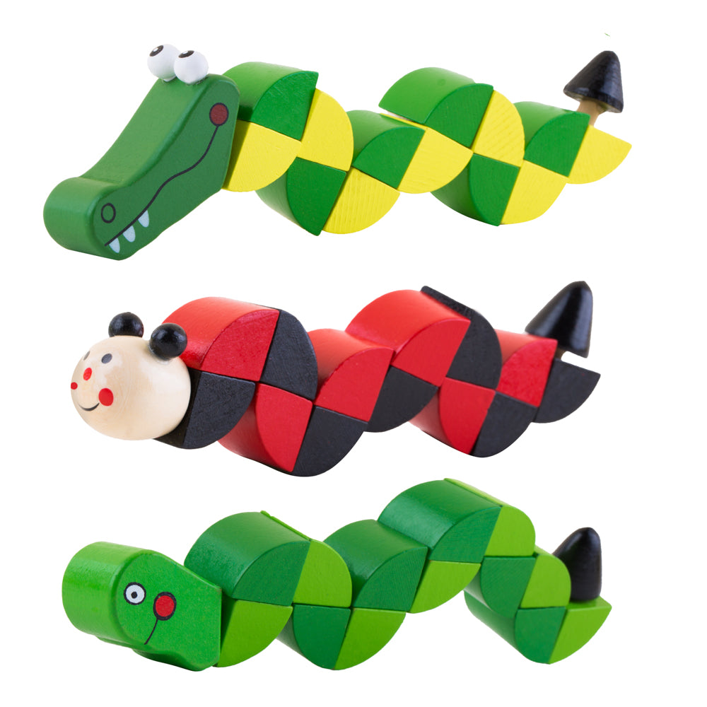 PROLOSO 9 Pack Animal Transformer Fidget Toys Twistable Wooden Worms f