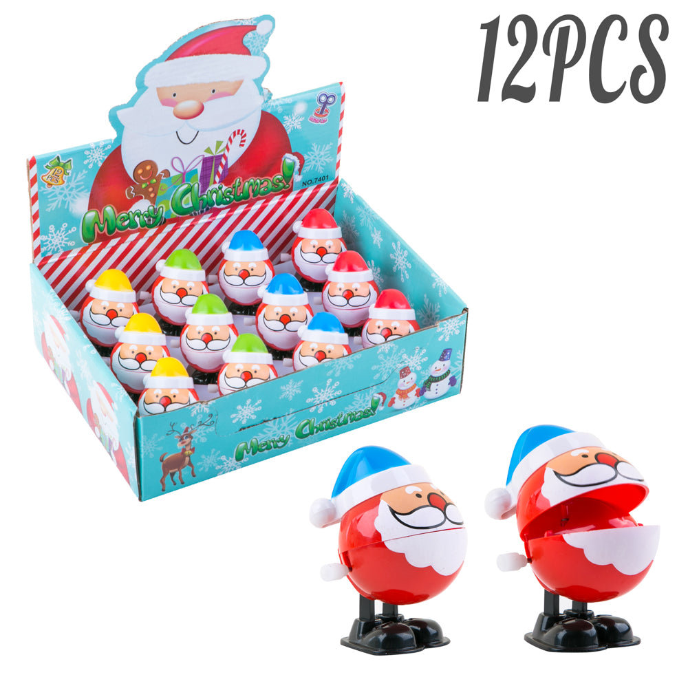 PROLOSO 12 Pack Wind up Toys Clockwork Christmas Santa Hopping Chattering Playset