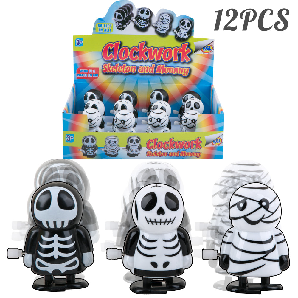PROLOSO 12 Pack Wind up Toys Walking Skeleton Mummy Hopping Clockwork Playset