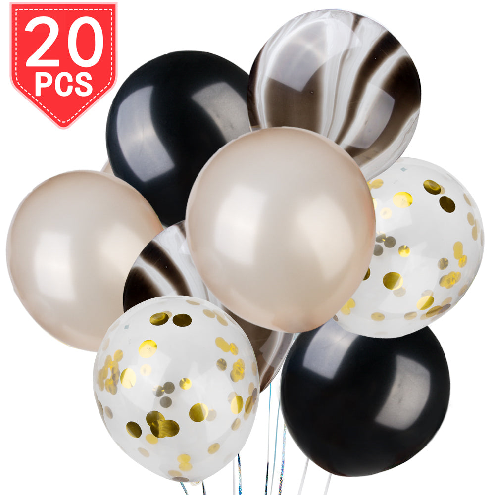 PROLOSO 12" Balloons Unicorn Pastel Color with Paillette Confetti Multicolored Agate Decoration Party Supplies