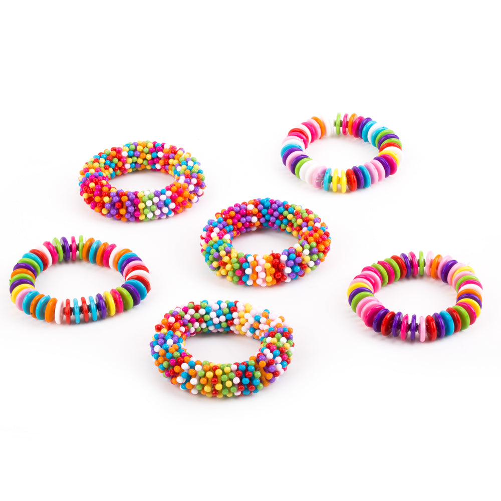 PROLOSO 6 Pack Colorful Bead Round PieceBracelets Elastic Party Favors Kids Pretend Play