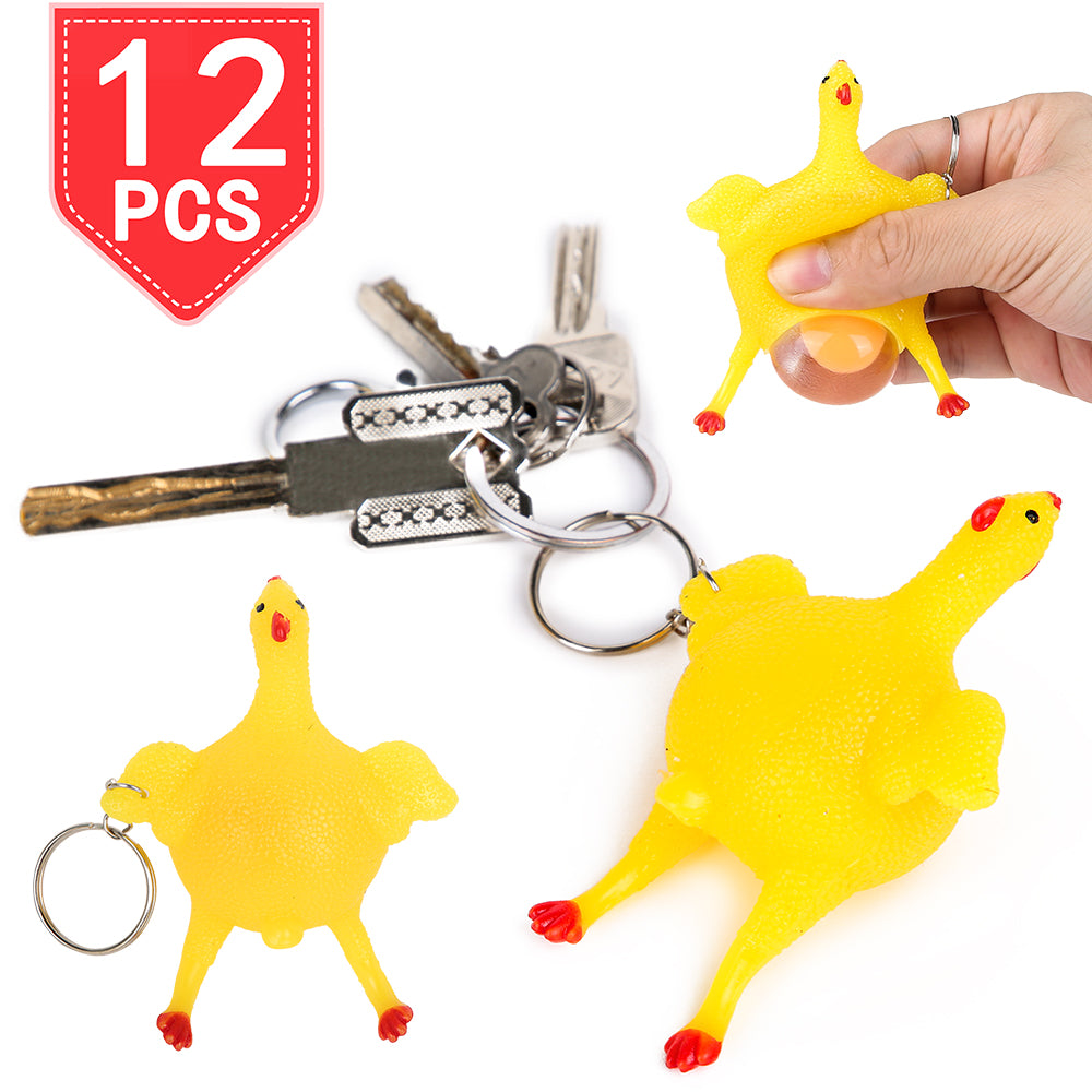 PROLOSO Chicken Squishy Toys Keychains Key Rings for Stress Relief Squeezable Fidget Toy Key Chains 12 Pcs
