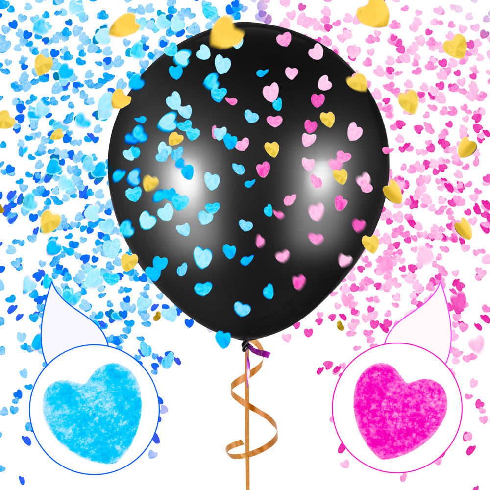 PROLOSO 36" Gender Reveal Balloons Baby Shower Black Jumbo with Pink & Blue Heart Shape Confetti