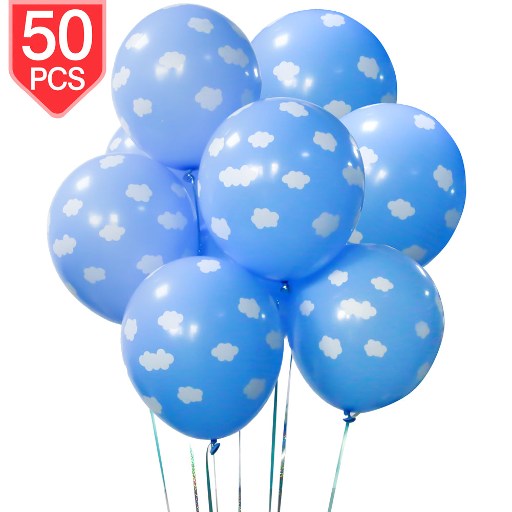 PROLOSO Blue Clouds Latex Balloons for Baby Shower Birthday Party Ceremony Decorations 50 Pcs