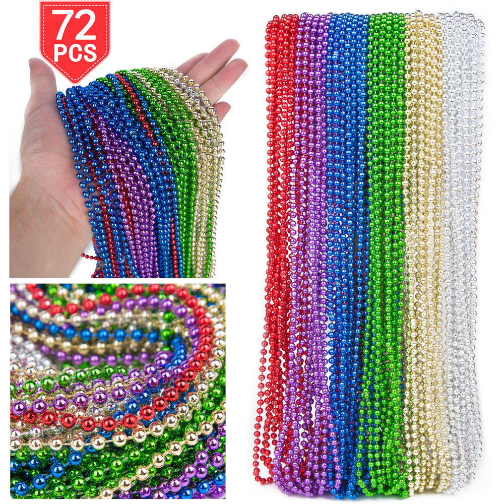 PROLOSO 72 Necklaces 33 inch Mardi Gras Beads Beaded Metallic Halloween Treat