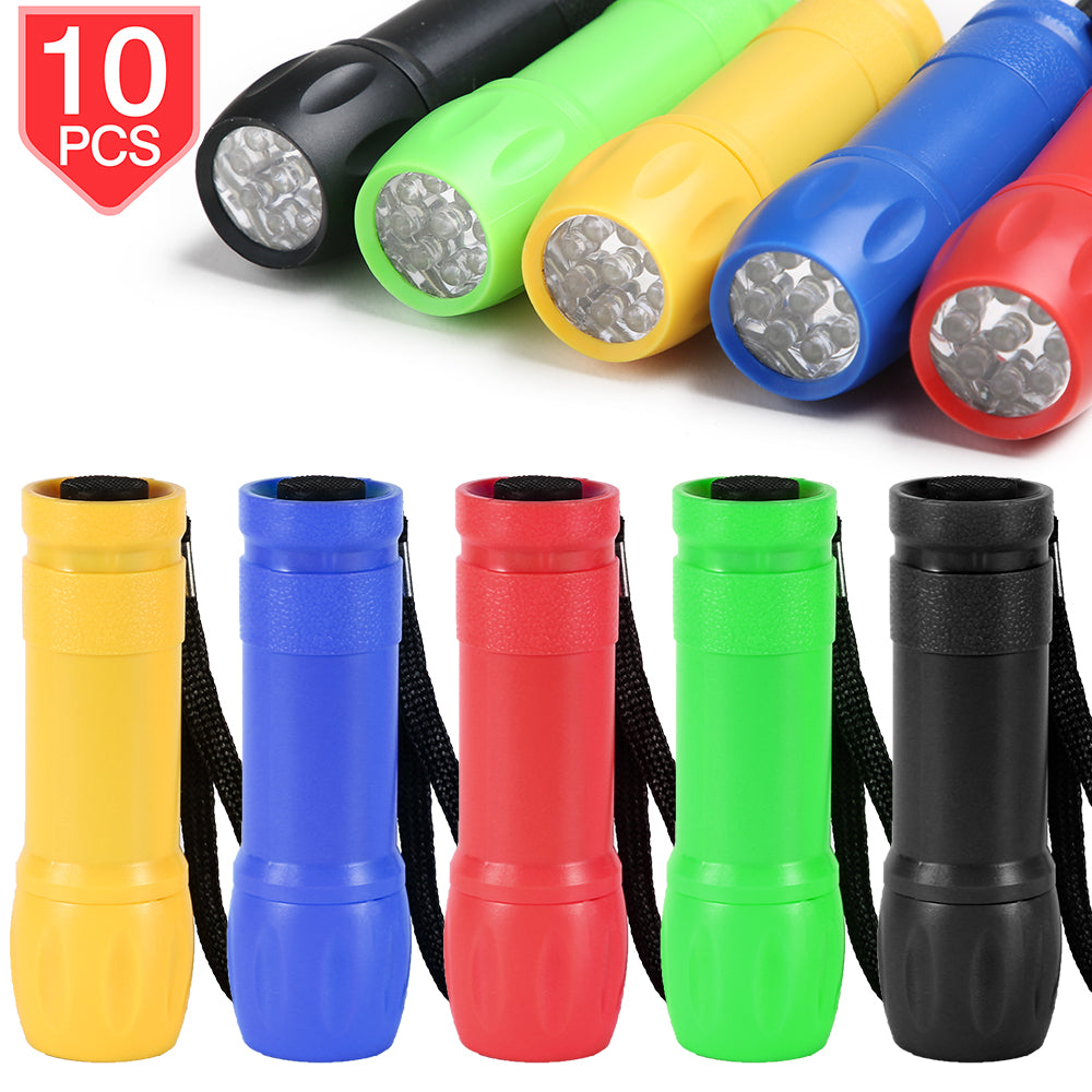 PROLOSO Small Mini Flashlight Assorted with Lanyard for Kids Light Up Toy Party Favors Pack (10 pcs)