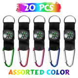 PROLOSO Carabiner Compass Keychain Belt Clips Kids Toys Prizes Outdoors Adventure Party Favors 20 Pcs