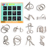 PROLOSO 12 Pcs Brain Teasers for Kids Adults Metal Wire Puzzle Disentanglement Game IQ Test Metal Fidget Toys