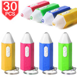 PROLOSO Mini Flashlights Key Chain Ring Light Up Toy Crayon Pencil Shaped Electric Torch Kids Party Favors Bulk Pack of 30