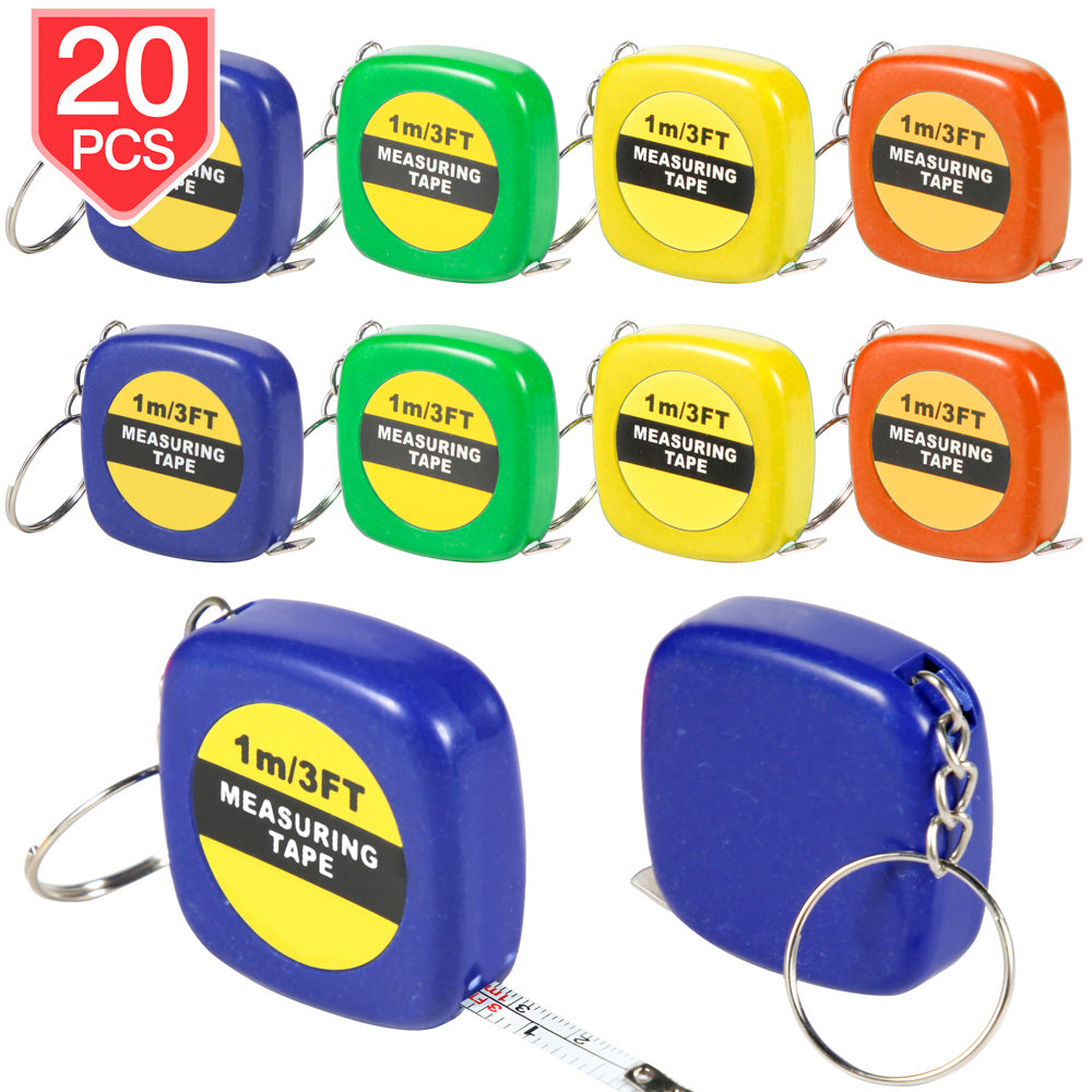 PROLOSO Tape Measure Keychains Retractable Measuring Tapes Party Favors Pack of 20 for Kids & Adults 1m/3Ft