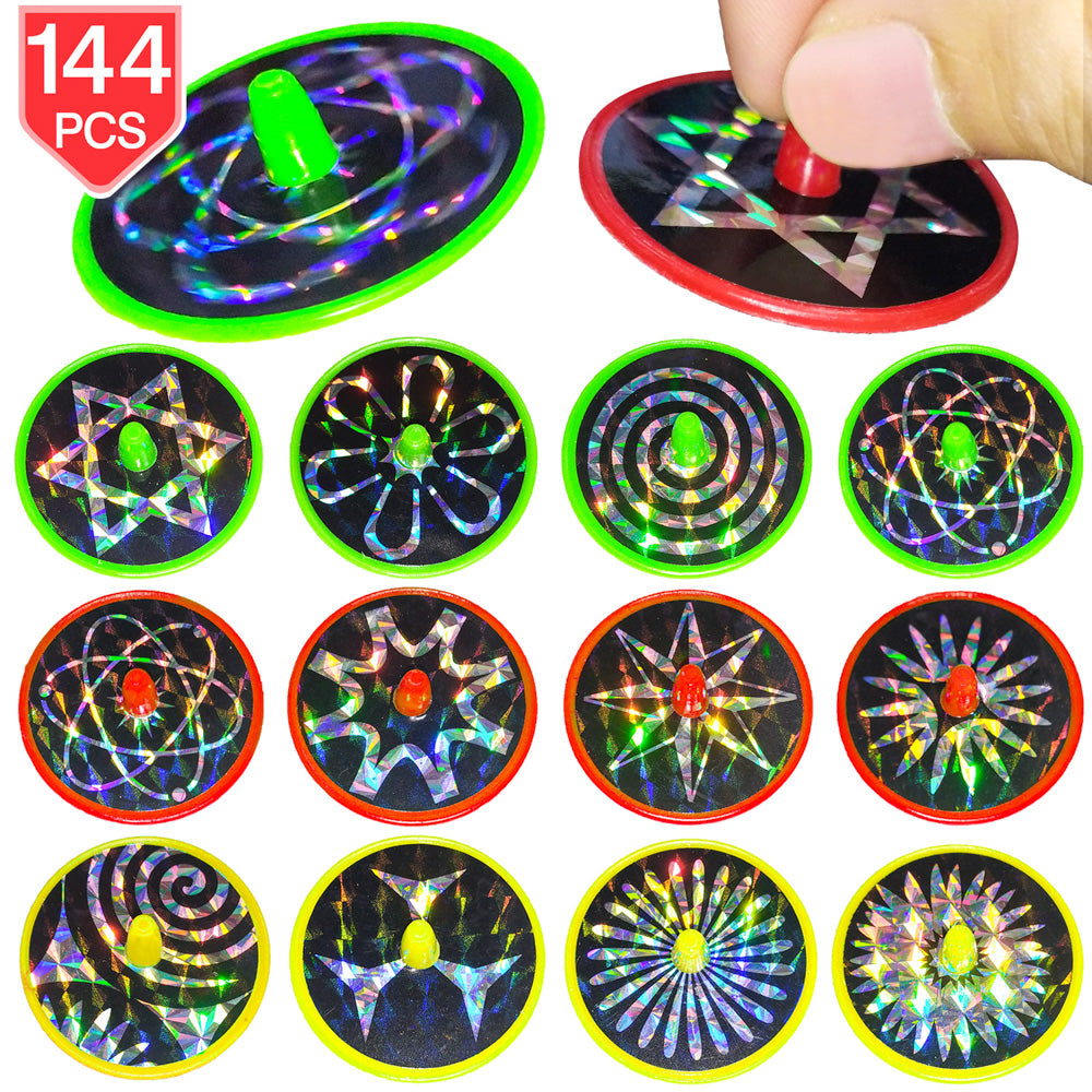 PROLOSO 144 Pieces Spin Toys Bulk Mini Spinning Tops Stocking Stuffers Pinata Fillers Party Favors for Kids