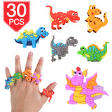 PROLOSO Dinosaur Finger Rings Kids Toys Classroom Prizes Birthday Gift Party Favors 30 Pcs