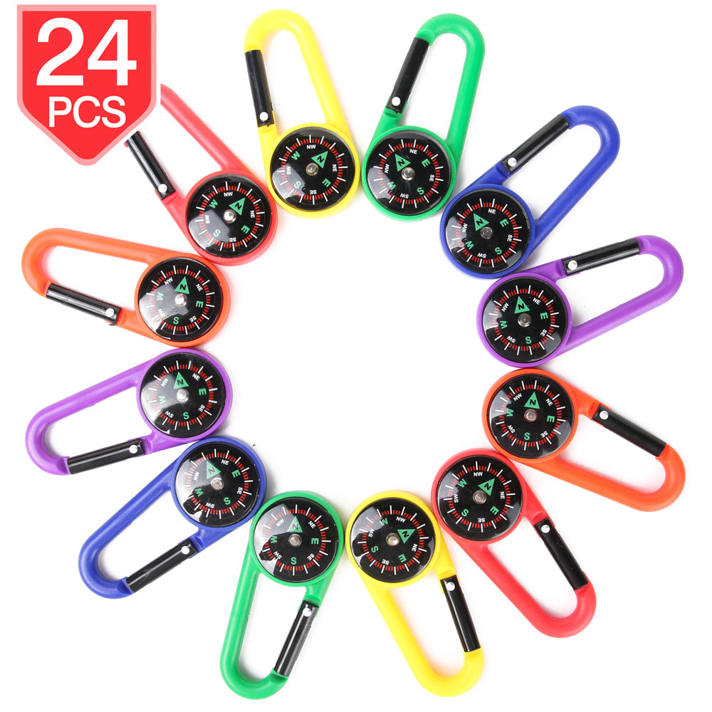 PROLOSO Carabiner Compasses for Kids Toy Compass Belt Clips School Prizes Party Favors 24 Pack