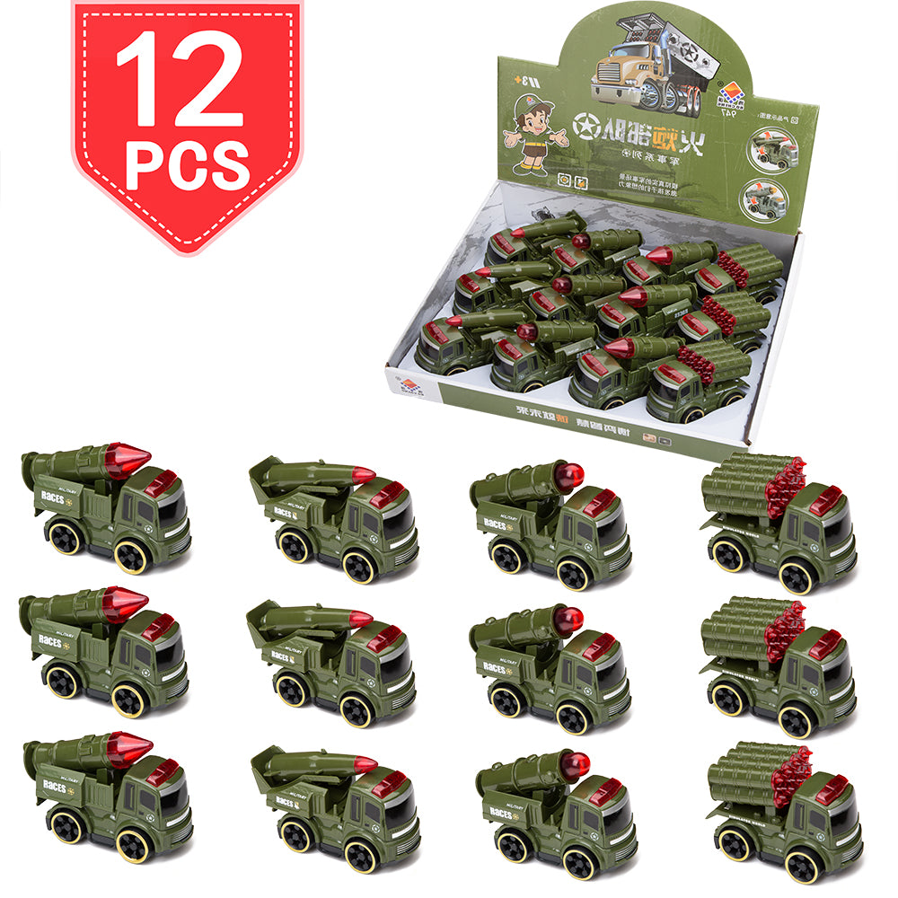 PROLOSO Push & Go Military Vehicles Friction Powered Cars Inertia Army Toys 12 Pcs