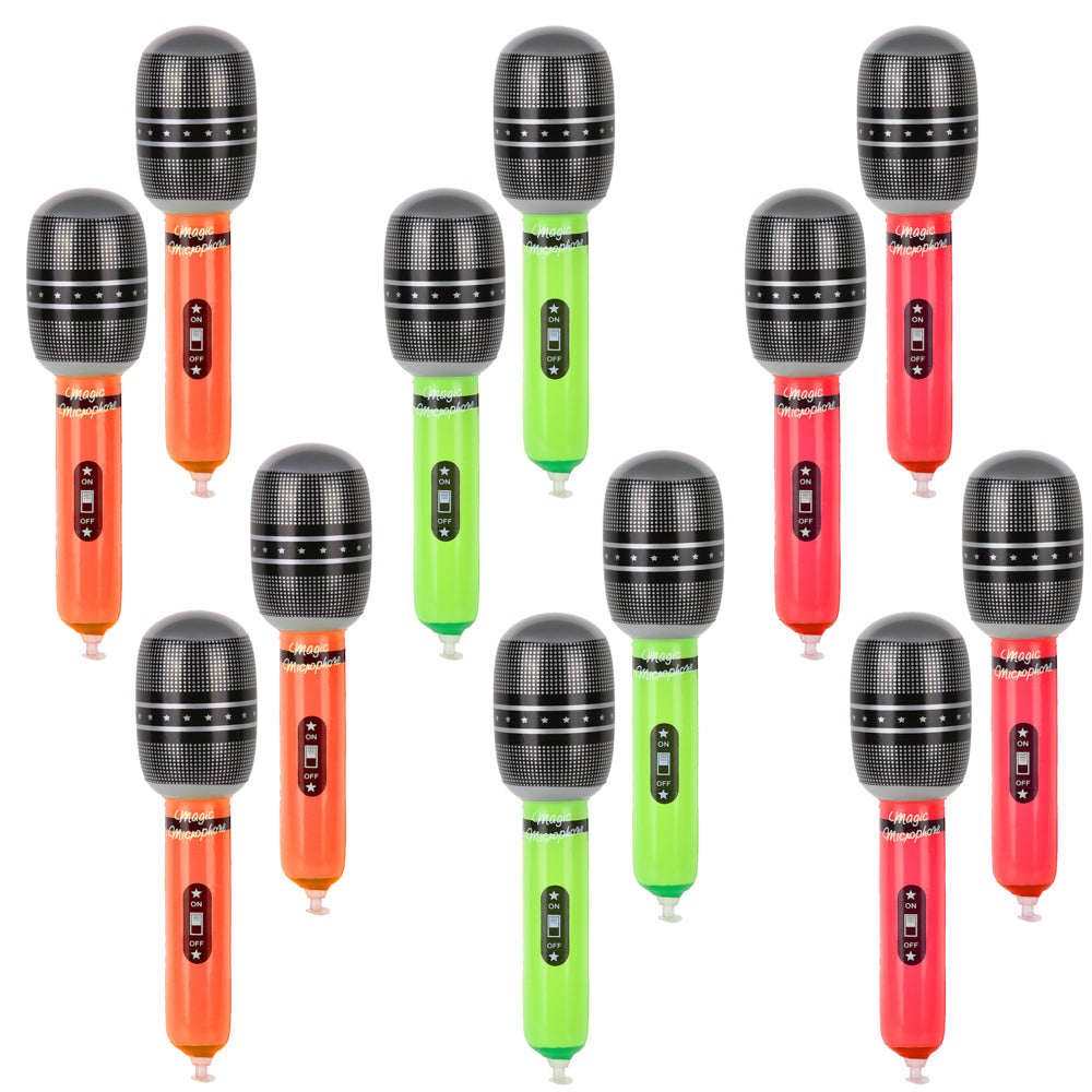 PROLOSO Inflatable Microphones for kids Party Props Micphone Balloons Stage Act Toys Mic Props for Pretend Play Party Favors Supplies 12 Pack