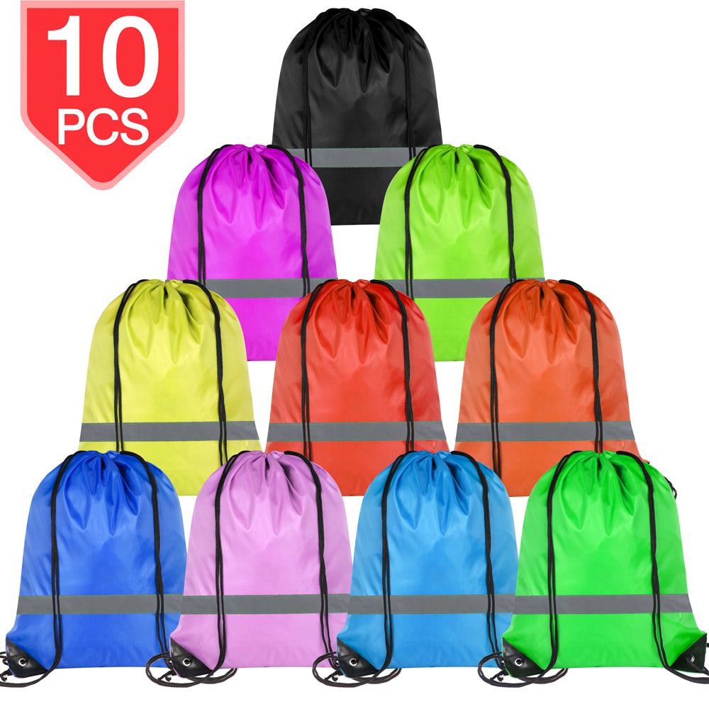 PROLOSO Drawstring Bags Reflective Sports Gym Backpack Pull String Backpacks Cinch Tote Bag 10 Pcs